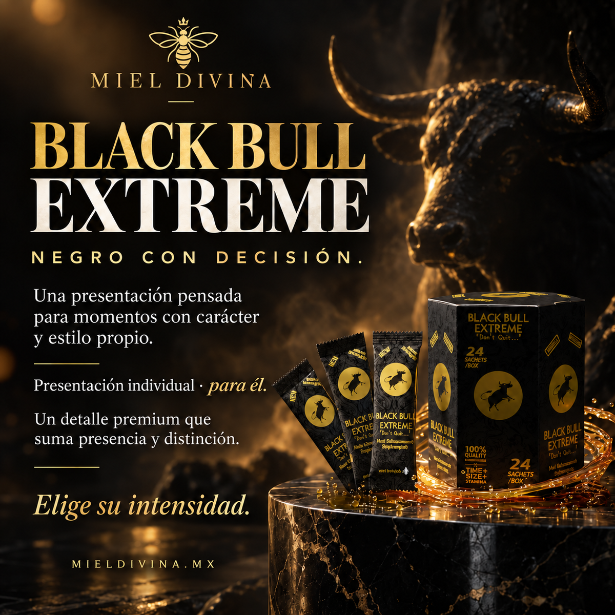 Miel Divina | Toro Negro Fuerza Extrema 12 Sobres 22g | Miel Premium con Tongkat Ali y Ginseng